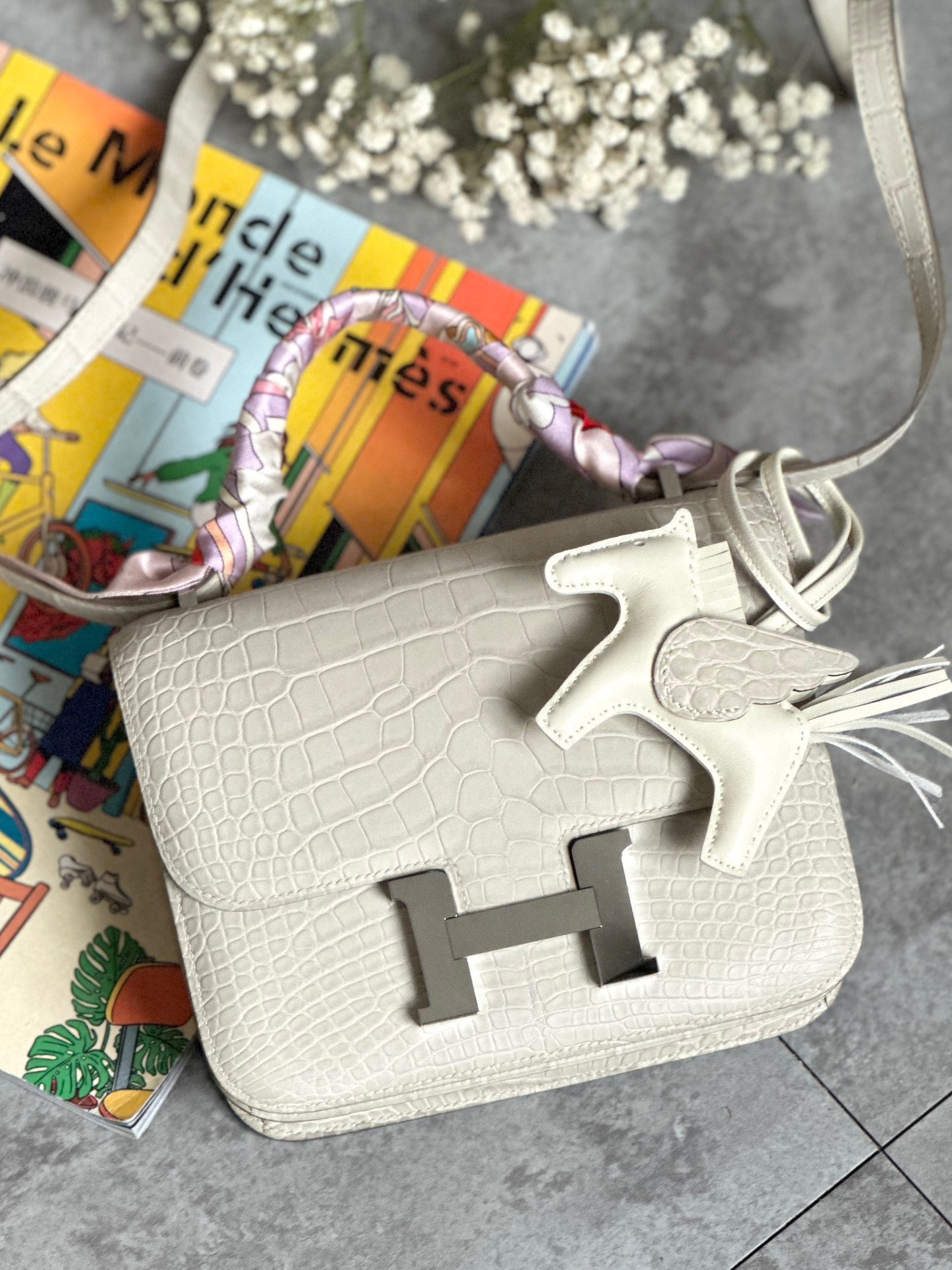 Hermes Constance 18 Mini Handmade Bag In White Matte Alligator Crocodile Leather